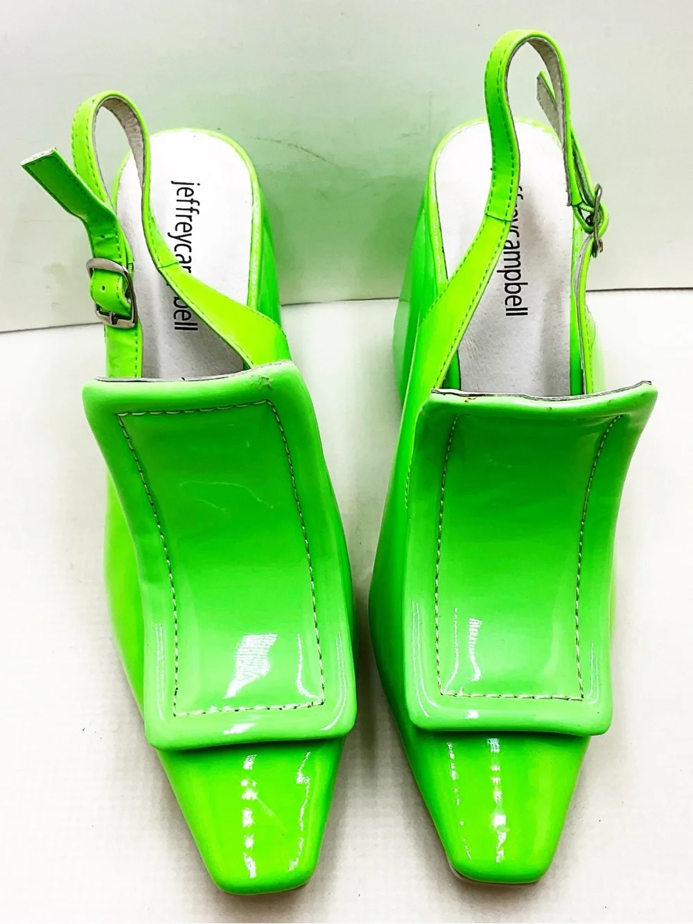 🆕{Jeffery Campbell} Picasso Neon Green Square-Toe Slingback Heels